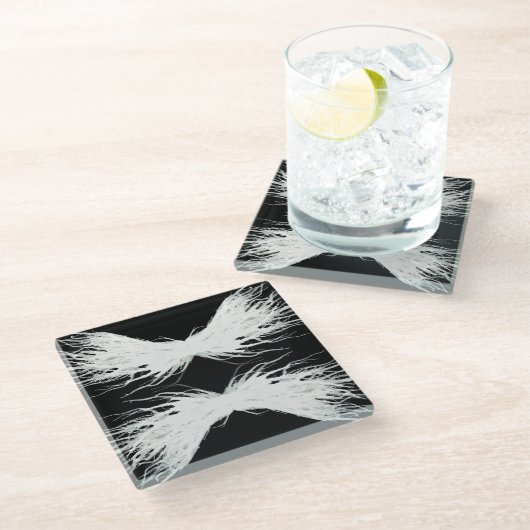 Virtues Abstract White Wings Alcohol Ink Art ガラスコースター (アングル)