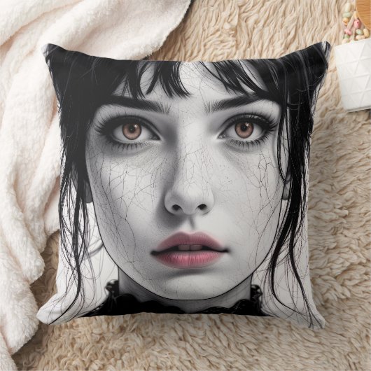 Visage de porcelaine regard d'âme fêlée.  クッション (ブランケット)