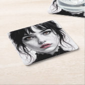 Visage de porcelaine regard d'âme fêlée. スクエアペーパーコースター (アングル)