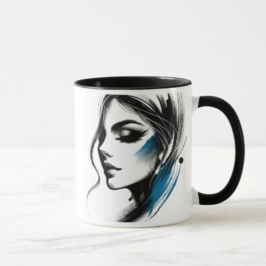 Visage d'une femme en noir et bleu. マグカップ (右)