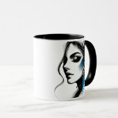 Visage d'une femme en noir et bleu. マグカップ (正面右)