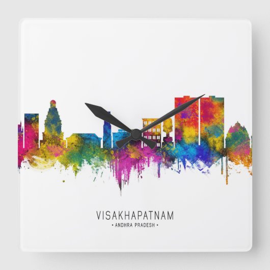 Visakhapatnam Andhra Pradesh Skyline スクエア壁時計 (正面)
