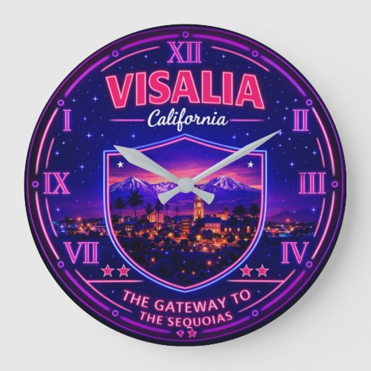 Visalia California Gateway to the Sequoias ラージ壁時計 (正面)