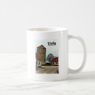 Visbyの軽いボーダーが付いているゴトランド、スウェーデンタワー コーヒーマグカップ