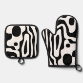 Viseグリップ：抽象芸術ブラック&ホワイト 鍋つかみ&鍋敷きセット (正面)