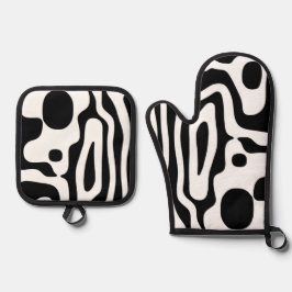 Viseグリップ：抽象芸術ブラック&ホワイト 鍋つかみ&鍋敷きセット