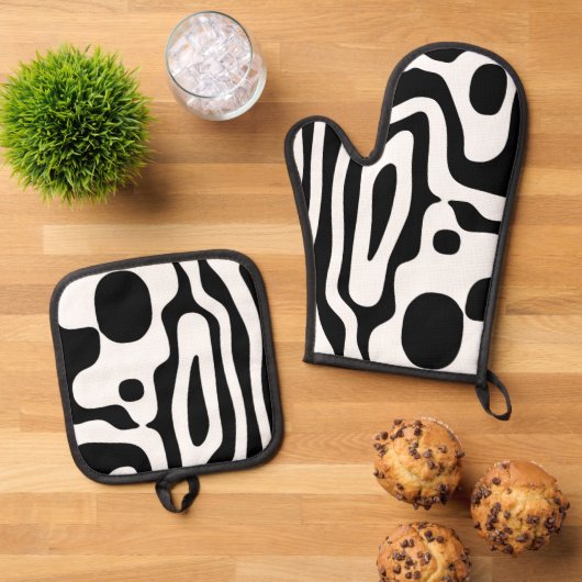 Viseグリップ：抽象芸術ブラック&ホワイト 鍋つかみ&鍋敷きセット (トップダウン)