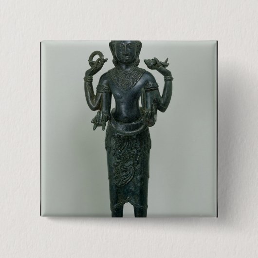 Vishnuの彼の三重の型枠のVishnuの彫像 缶バッジ (正面)