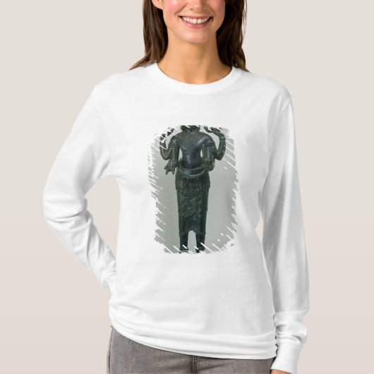 Vishnuの彼の三重の型枠のVishnuの彫像 Tシャツ (正面)