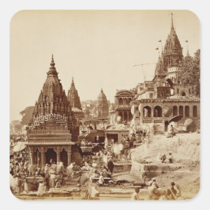 Vishnu Pudおよび他の寺院、Benares (セピア色の写真 スクエアシール