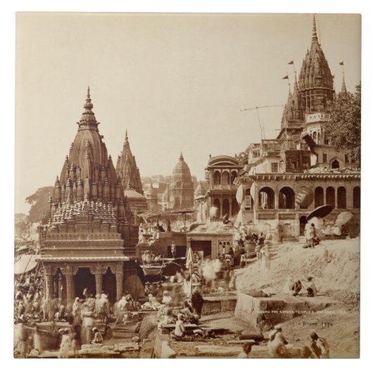 Vishnu Pudおよび他の寺院、Benares (セピア色の写真 タイル (正面)