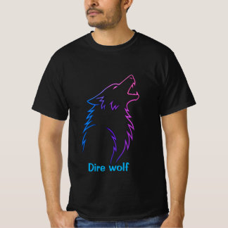 VISHNX ダイアウルフ ネオン グラデーション ラインアート グラフィック Tシャツ