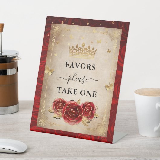 Visientsは、1つの赤いバラの金ゴールド冠を取る 台座サイン (インサイチュ)