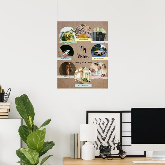 Vision Board with 8 Floating Photo Circles Poster ポスター (ホームオフィス)