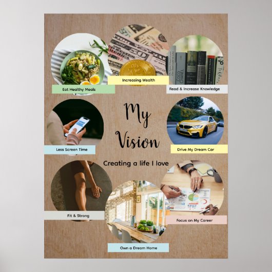 Vision Board with 8 Floating Photo Circles Poster ポスター (正面)