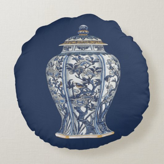 Vision Studioによる青と白の磁器の花瓶 ラウンドクッション (裏面)