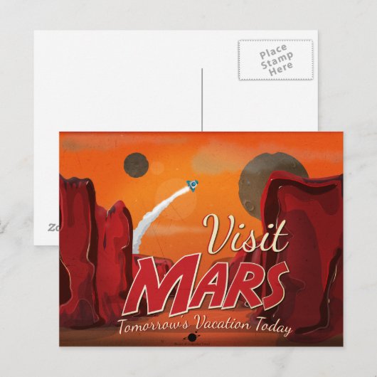 Visit火星Vintage Poster ポストカード (正面/裏面)
