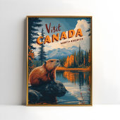 Visit Canada Beaver Poster - Vintage Travel Art ポスター