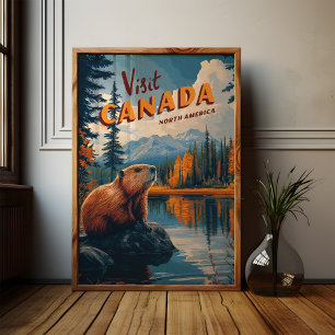Visit Canada Beaver Poster - Vintage Travel Art ポスター