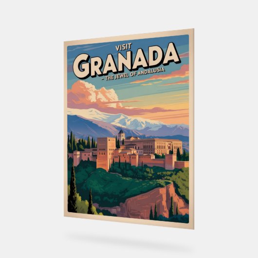Visit Granada Vintage Travel Art アクリルサイン (傾斜)