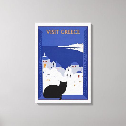 Visit Greece, Santorini Island Vintage Travel キャンバスプリント (正面)