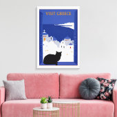 Visit Greece, Santorini Island Vintage Travel キャンバスプリント (インサイチュ (リビング))