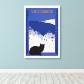 Visit Greece, Santorini Island Vintage Travel キャンバスプリント (インサイチュ (ウッドフロア))