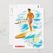 Visit Hawaii -サーフィン – ヴィンテージ旅行 ポストカード (正面/裏面)