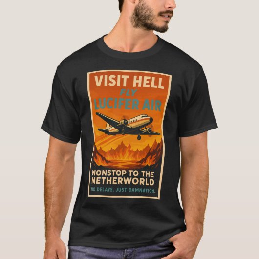 Visit Hell - Fly Lucifer Air Vintage旅行ポスター Tシャツ (正面)