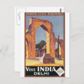 Visit India Delhi Vintage旅行ポスター ポストカード (正面/裏面)