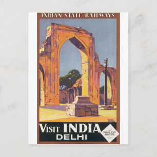 Visit India Delhi Vintage旅行ポスター ポストカード