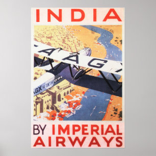 Visit INDIA Imperial Airways Vintage Travel Poster ポスター