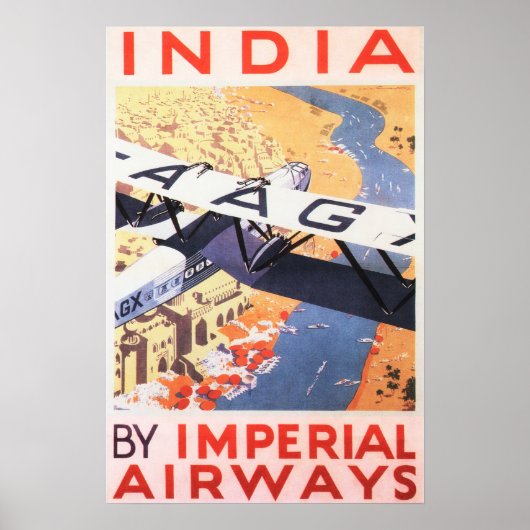 Visit INDIA Imperial Airways Vintage Travel Poster ポスター (正面)