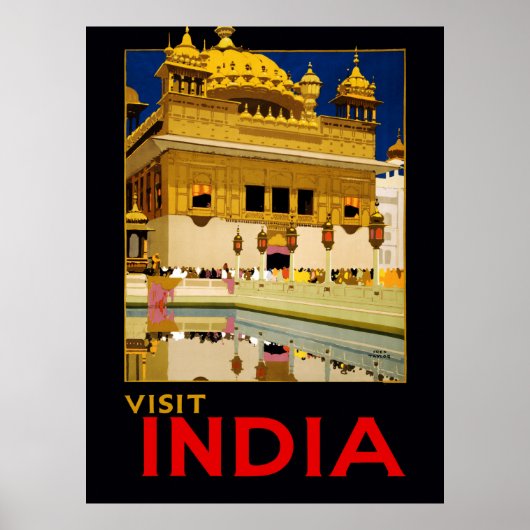 Visit India travel poster vintage art ポスター (正面)
