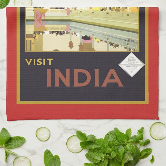 Visit India Vintage Poster キッチンタオル (折り畳み)