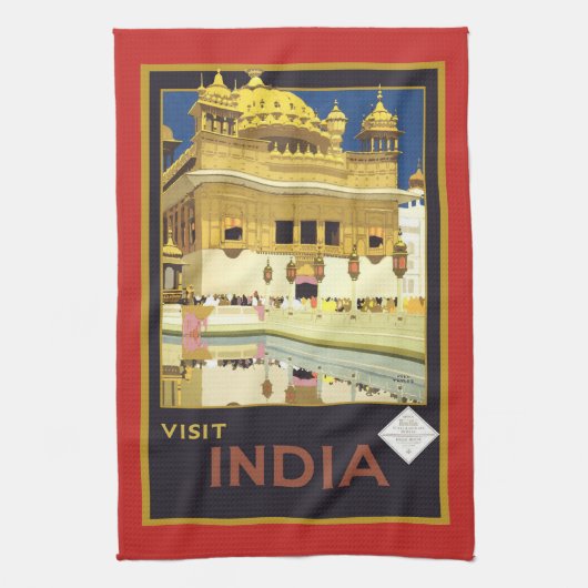 Visit India Vintage Poster キッチンタオル (縦)