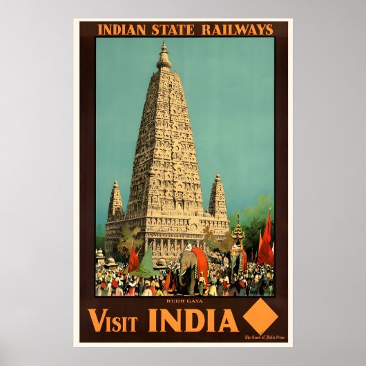 Visit India Vintage Travel Poster Print ポスター (正面)