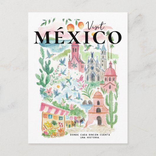 Visit México Watercolor Travel Postcard ポストカード (正面)
