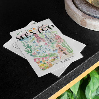 Visit México Watercolor Travel Postcard ポストカード