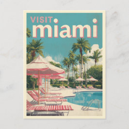 Visit Miami Retro Poolside Travel Art ポストカード