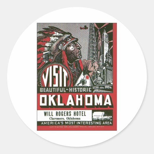 Visit Oklahoma OK USAヴィンテージ ラウンドシール (正面)