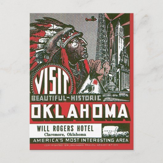 Visit Oklahoma Vintage Travelポスターのアートワーク ポストカード (正面)