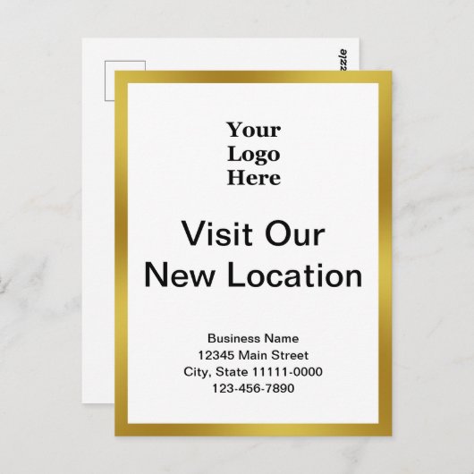 Visit Our New Location Gold White Business Logo ポストカード (正面/裏面)