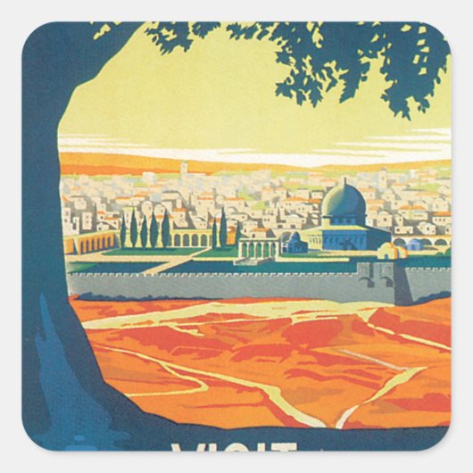 Visit Palestine Vintage Travel Poster スクエアシール (正面)