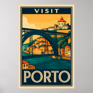 Visit Porto Portugal Retro Travel Poster  Art Deco ポスター