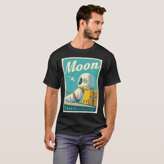 Visit the Moon – Retro Space Travel Poster Tシャツ (正面フル)