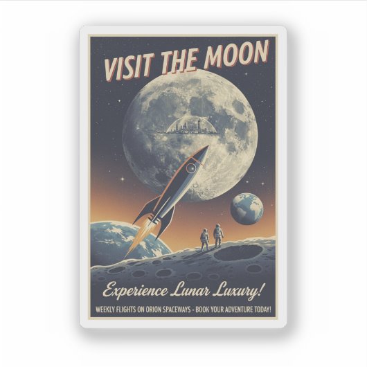 Visit the Moon - Retro travel poster シール (正面)