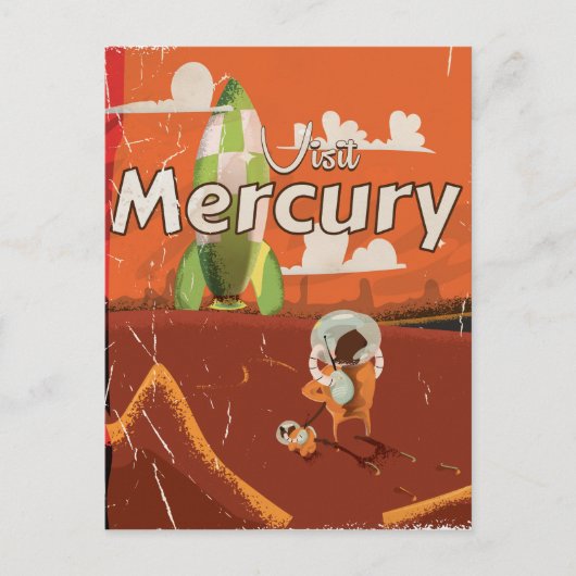 Visit the Planet MercuryヴィンテージSci-Fi Cartoon ポストカード (正面)