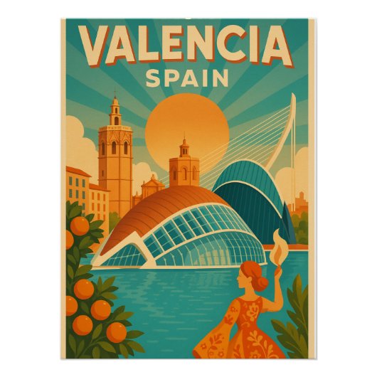 Visit Valencia，スペイン – レトロ旅行2025 ポスター (正面)