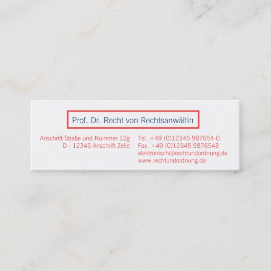 Visitenkarte Coral Rot スキニー名刺 (正面)